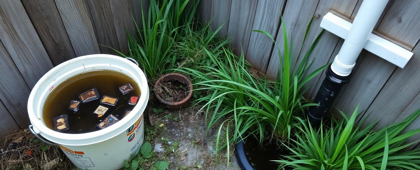 Backyard with mosquito breeding areas before professional mosquito control treatment